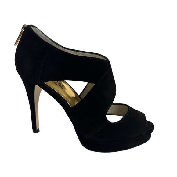 Michael Kors Women’s Elena Cross Strap Black Platform Heel In Black Suede Size:6 - Picture 2 of 16